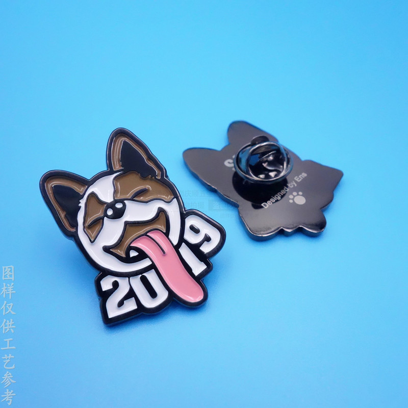 Customized Corgi Dog Cartoon Badge Zinc Alloy Painted Badge Cute Animal Metal Butterfly Clasp Accessory Badge