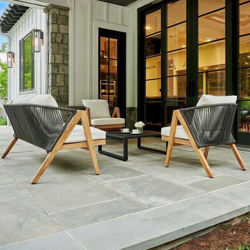 Sofá patio al aire libre terraza al aire libre jardín de caña silla de respaldo alto villa impermeable solar teca sofá combinación