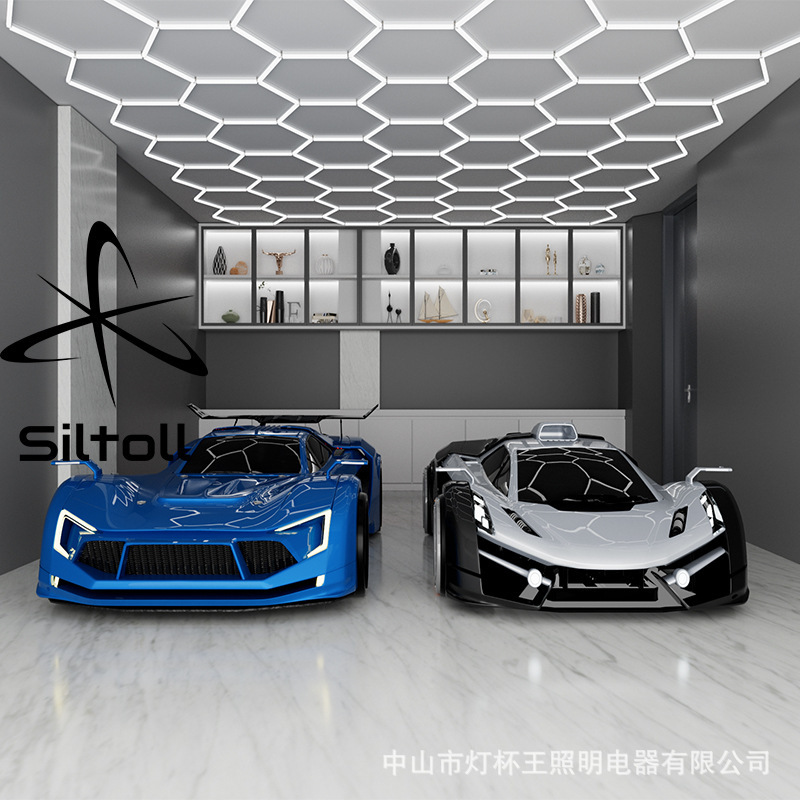 Garaje hexagonal transfronterizo automóvil de belleza estación de trabajo lámpara de oficina sala de exposiciones película de polvo impermeable lavado de automóviles lámpara de panal