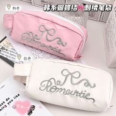 Ins風蝶結び刺繍筆袋高颜値韓系少女心二重大容量学生文房具収納袋