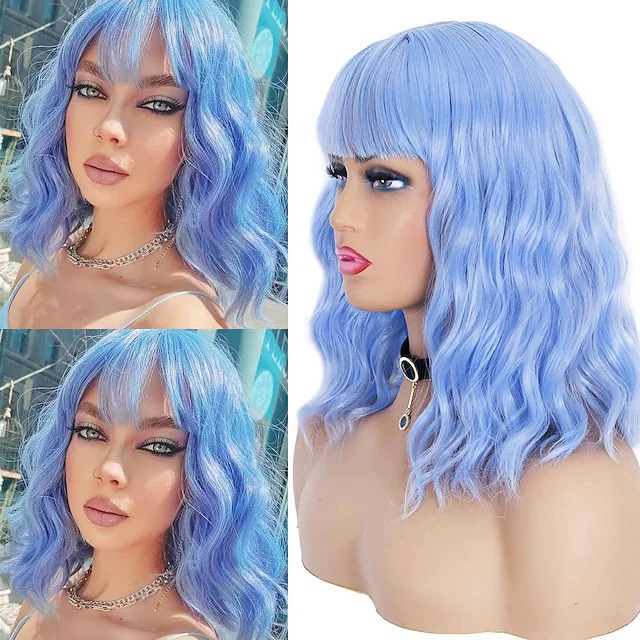synthetic wig Corn perm micro curled wig shoulder length short curly hair bubble noodle head bangs synthetic fiber headband_voghion.com