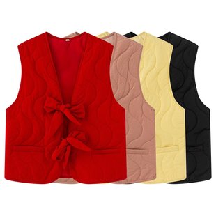 Amazon Wholesale 2025 Spring New Women's Clothing European and American Cross-Border Street Fashion Bow Cotton Vest Vest