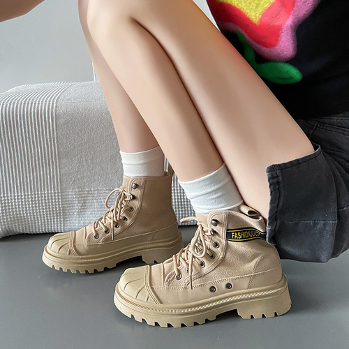  autumn new style Martin boots Korean style versatile motorcycle boots ins trendy thick-soled canvas casual student boots JCD01