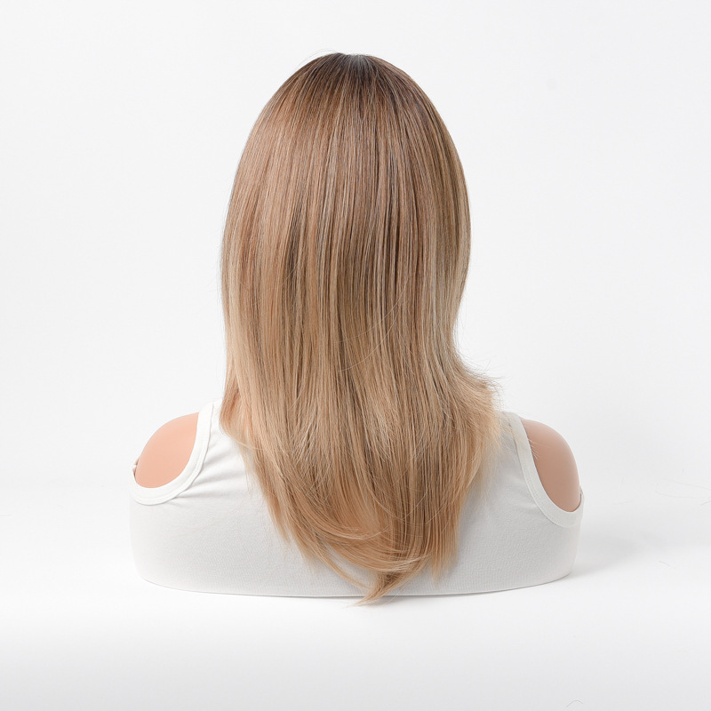 perruque synthétique avec frange fendue clavicule perruque en or noir avec boucle intérieure cheveux synthétiques à la mode_voghion.com