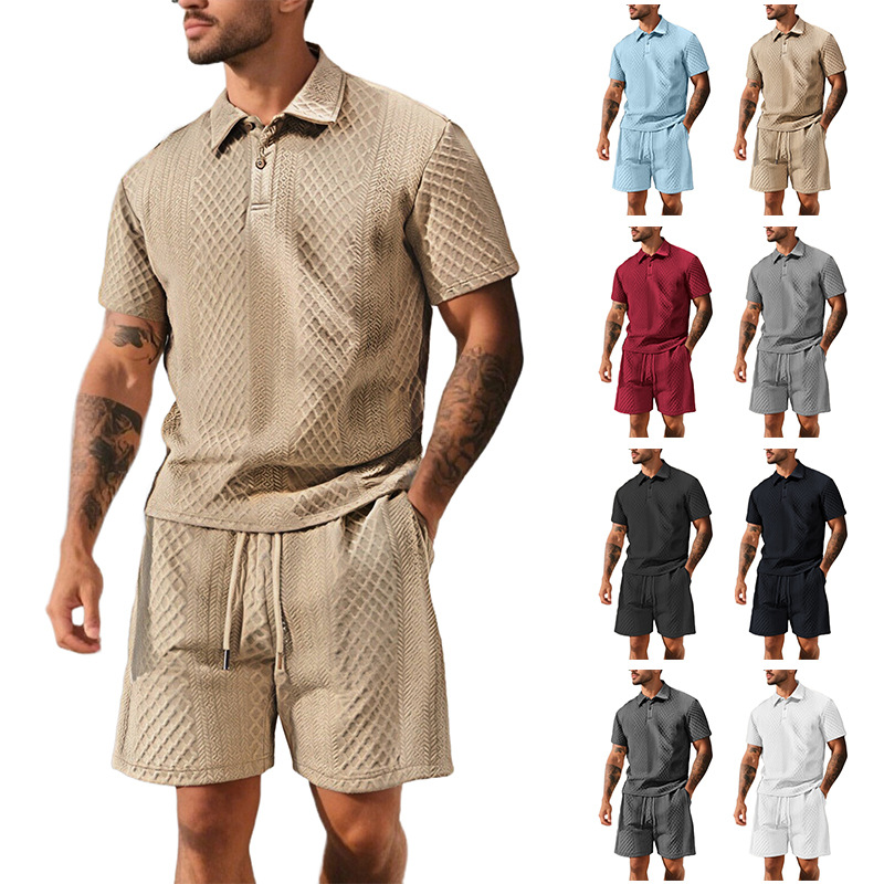 Ropa de hombre transfronteriza de verano de tamaño grande jacquard de hombre deportivo casual con solapa delgada polo camisa de manga corta