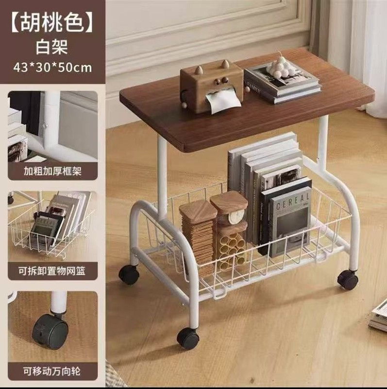 家庭用収納ラックサイドテーブル収納ラック棚クリームスタイル小さなコーヒーテーブル可動ローラー収納ラックサイドテーブル|undefined