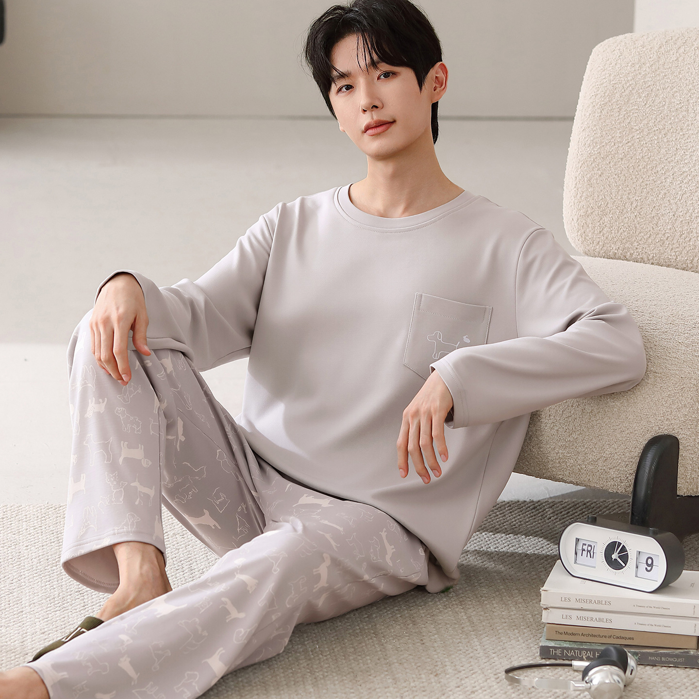Conjunto de Pijama de Algodón para Hombre, Transpirable, para Uso en Casa y Exterior