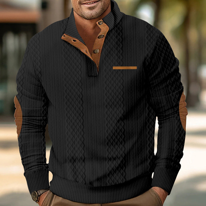 Men's Pullover Sweater Standing Neck Jacquard Knitted Outdoor_voghion.com