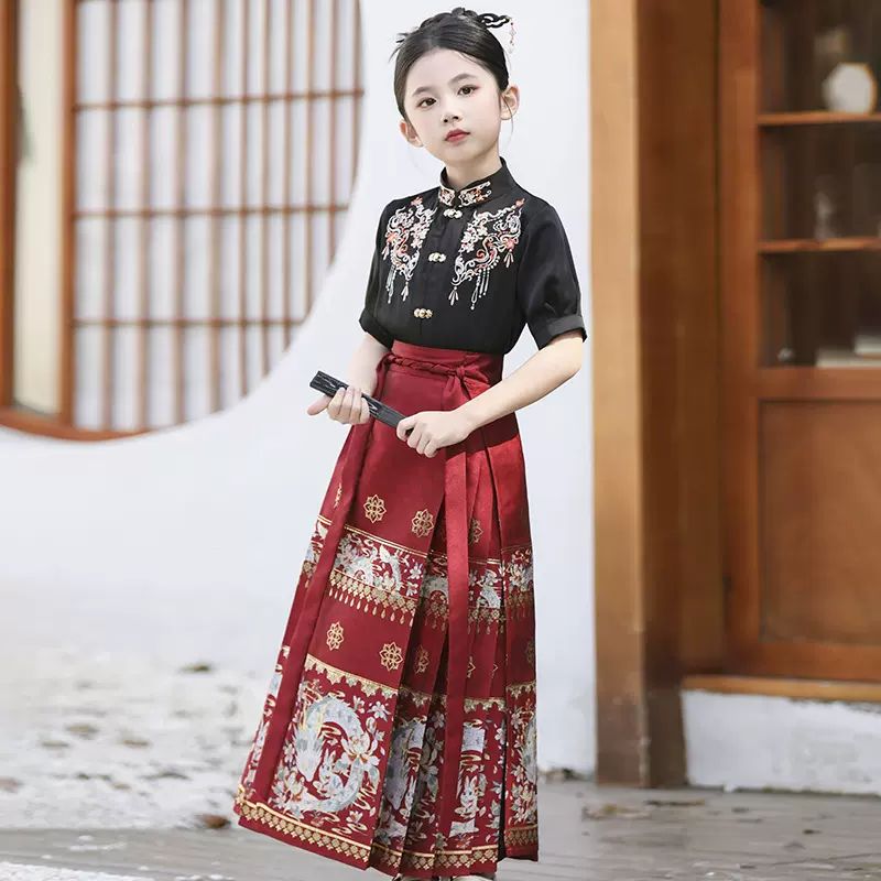 女童汉服马面裙2025新款新中式儿童长袖套装古装明制古风唐装夏季