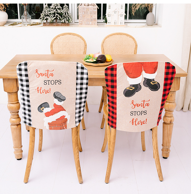 Cross-border New Christmas Decoration Stop Here Plaid Chair Cover Christmas Table Holiday Atmosphere Decoration display picture 6