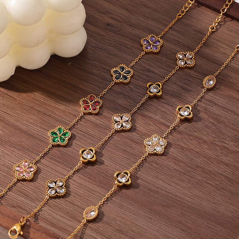 Tina Europa y los Estados Unidos explotaron la moda transfronteriza 18 quilates oro color zircon pulsera de flores ligera de lujo alta sensación de joyería al por mayor