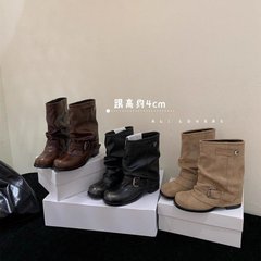 辣妹废土风短筒夏季靴子女2025秋季新款褶皱堆堆靴宽筒短靴裤管靴
