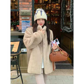 皮草外套女2025冬季新款仿水貂绒皮毛一体中长款宽松加厚毛毛大衣