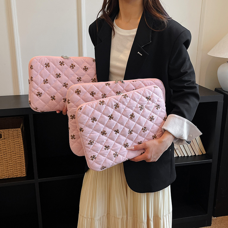Korean cute printed quilted iPad tablet bag 11/13/15 corduroy laptop storage bag