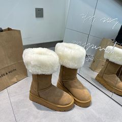 PRUGGI冬季牛皮羊毛雪地靴女两穿外翻千颂伊厚底增高棉鞋轻便防滑