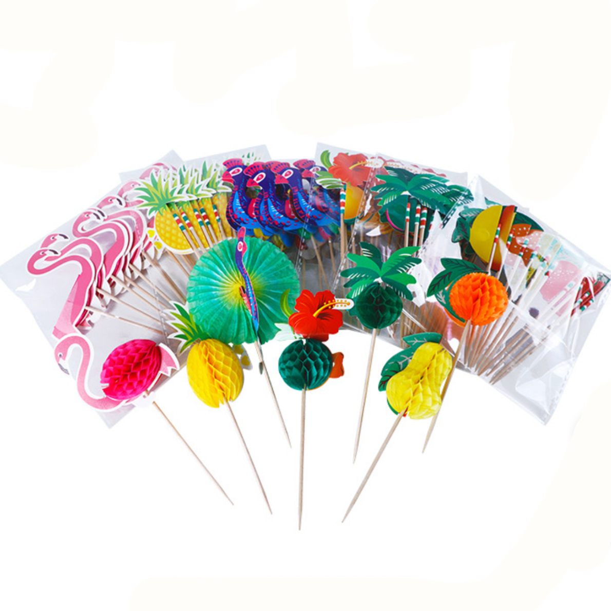 Venta al por mayor spot pastel decoración de horneado con palillo de cocotero paraguas con palillo de pavo real cóctel flamenco piña transfronteriza