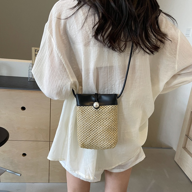 Verano diario nicho diseño bolso de teléfono móvil 2026 nueva popularidad en línea bolso de teléfono móvil trenzado bolso de paja