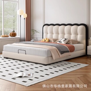Hua Ge Yi Cat Scratch-Resistant Fabric Double Bed Master Bedroom Modern Minimalist Wedding Bed High-End Cream Puff Soft Ripple Bed