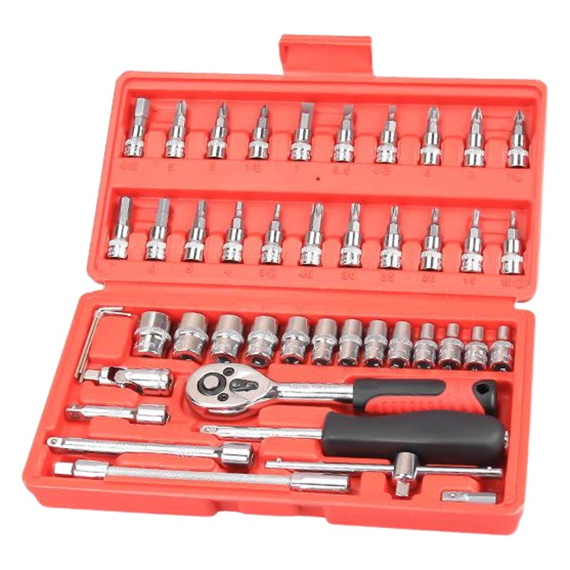 46 piezas de herramientas de llave de tubo, juego de reparación de automóviles, juego de llave de llave de trinquete Xiaofei 1/4, reparación de hardware para el hogar