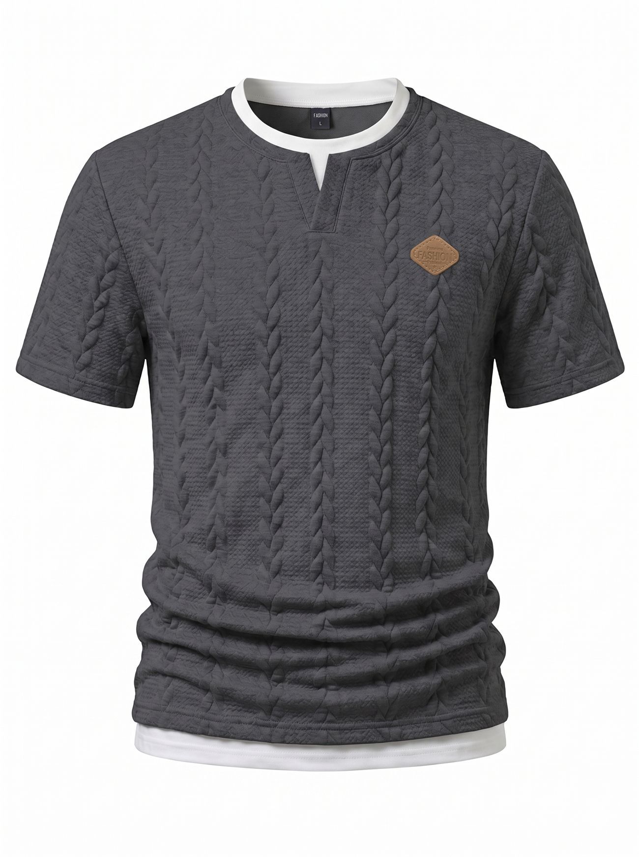 Transfronterizos Europa y América de verano ropa de hombre nueva textura con logotipo de cuero falso dos camisetas de mangas cortas delgadas camisetas casuales