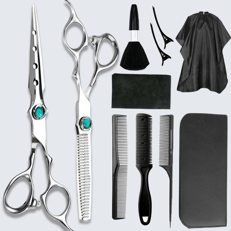 Tijeras de peluquería directa de fábrica Tijeras de dientes planos de acero inoxidable de 6 pulgadas 11 tijeras traje estilista tijeras de peluquería profesional