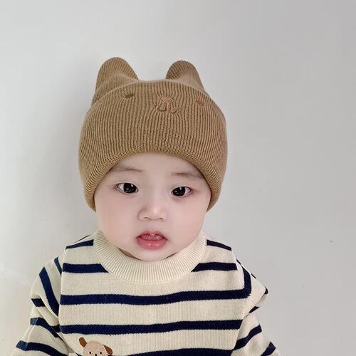 ins Korean baby hat autumn and winter cute bunny knitted woolen hat infant and toddler versatile warm pullover hat