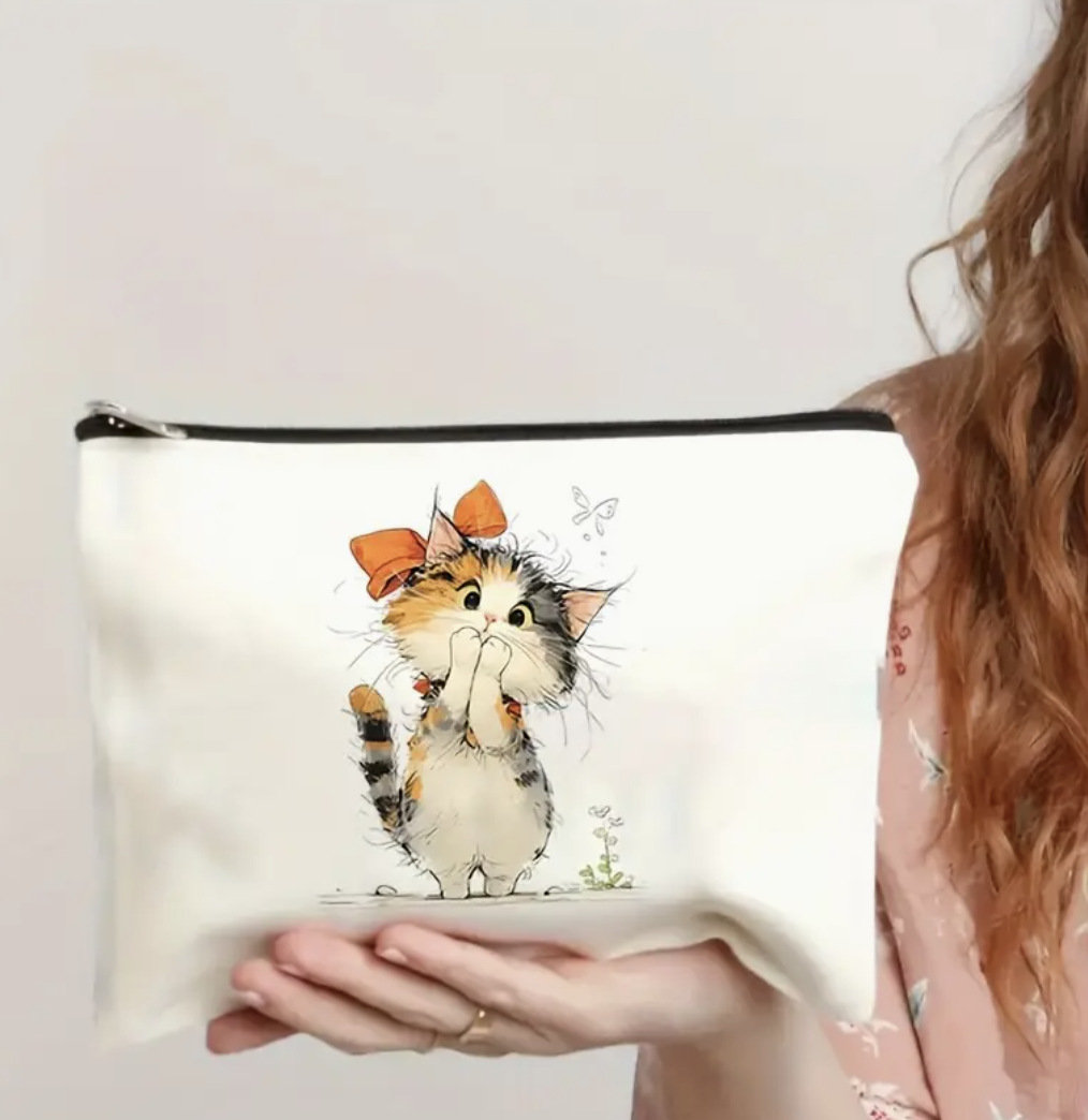 Amazon Cross-border algodón y lino bolsa de lavado impresa de doble cara bolsa de almacenamiento bolsa de accesorios para gatos con lazo de gran capacidad