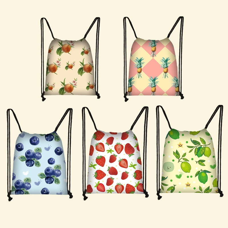 25 новых студенческих карманов на шнурке с фруктовым узором, уличный рюкзак с героями мультфильмов, портативная складная сумка для хранения с принтом