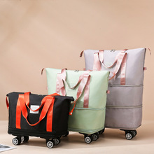 超大容量旅行包带轮子手提袋轻便旅游收纳袋滑轮行李包可扩展容量