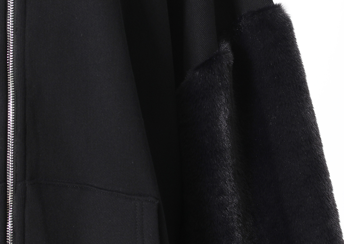 Winter Hooded Fleece lined Furry Sleeves Sweatshirt Women Idle Casual Loose Sleeve Length Cardigan Outerwear Top