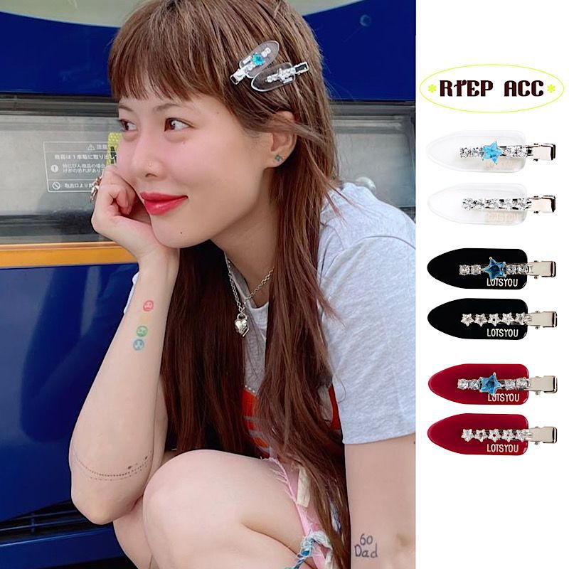 Hyuna's Same Style Star Diamond Transparent Red Black Hairpin Seamless Bangs Side Clip