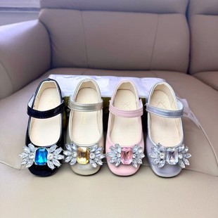 Girls Princess Shoes 2024 Spring and Autumn New Children's Baby Shoes Soft Bottom Rhinestone Princess Leather Shoes Girls Performance Shoes