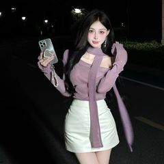 Women's Elegant Off-the-Shoulder Long Sleeve Bodice with Flowing Ribbon Design - New 2024 Autumn/Winter Pure Desire Style