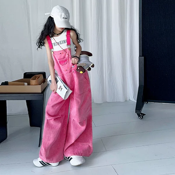 Girls' Denim Suspender Pants Summer 2025 New Online Popular Big Children's Casual Pants Girls' Suspenders Long Pants