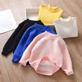 男女童加绒加厚毛衣秋冬季儿童一体绒打底衫百搭中小童保暖针织衫