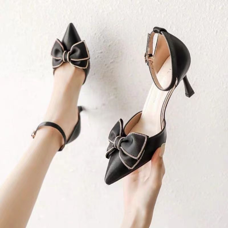 Celebrity Style High Heels, Stiletto Heels, Sweet Bow Toe Sandals for Women, 2024 New Pointed Toe Bridesmaid Shoes for Summer