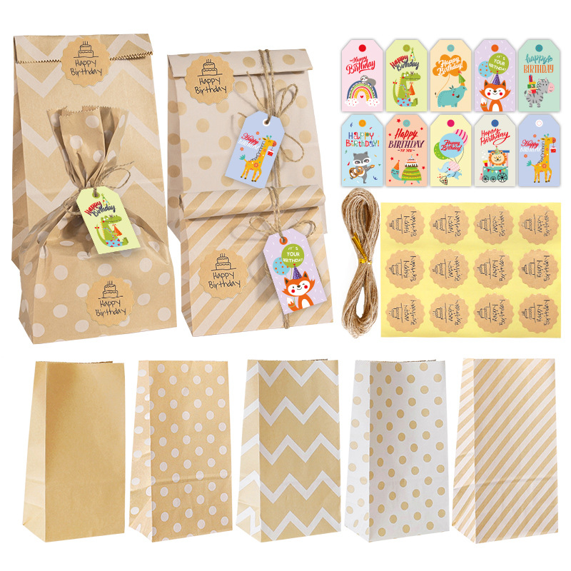 生日快乐礼品袋 创意复古牛皮纸袋 主题派对宝宝洗礼糖果袋20套装