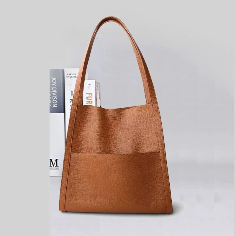 Women's Genuine Leather Tote Bag 2026 New Arrival Large Capacity Commuter Bag Top Grain Cowhide Shoulder Bag Fashion Simple Underarm Bag
