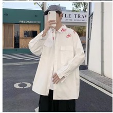 设计感小众唇印白色长袖男女衬衫春秋新款高级感慵懒潮流衬衣宽松