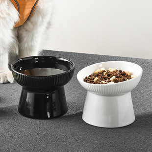 Black Cat Bowl Drinking Water Cat Bowl High-footed Cute Cat Bowl Dog Bowl Cat Food Bowl Slant Mouth Pet Bowl Anti-black Chin