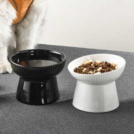黑色猫碗喝水猫咪碗高脚可爱猫盆狗碗猫食盆斜口宠物碗防黑下巴