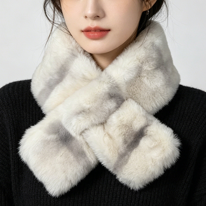 겨울 인조 렉스 래빗 퍼 넥워머 양면 도톰한 그라데이션 크로스 보온 목도