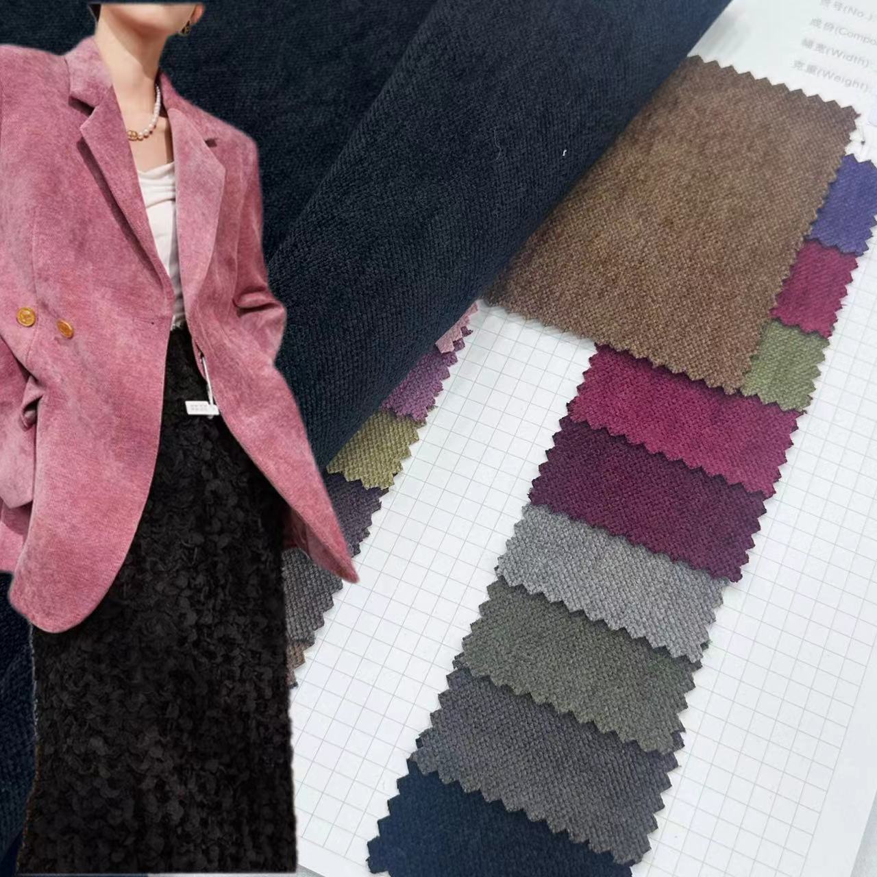 高品质无横档! 颗粒雪花绒面料雪尼尔面料 秋冬外套套装面料裤装