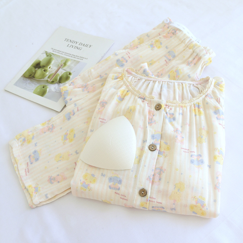 Bamboo Fiber Maternity Clothing for Spring and Summer, Breathable Nursing Pajamas Set for Pregnant and Postpartum Women, Made of Bamboo Cotton Gauze