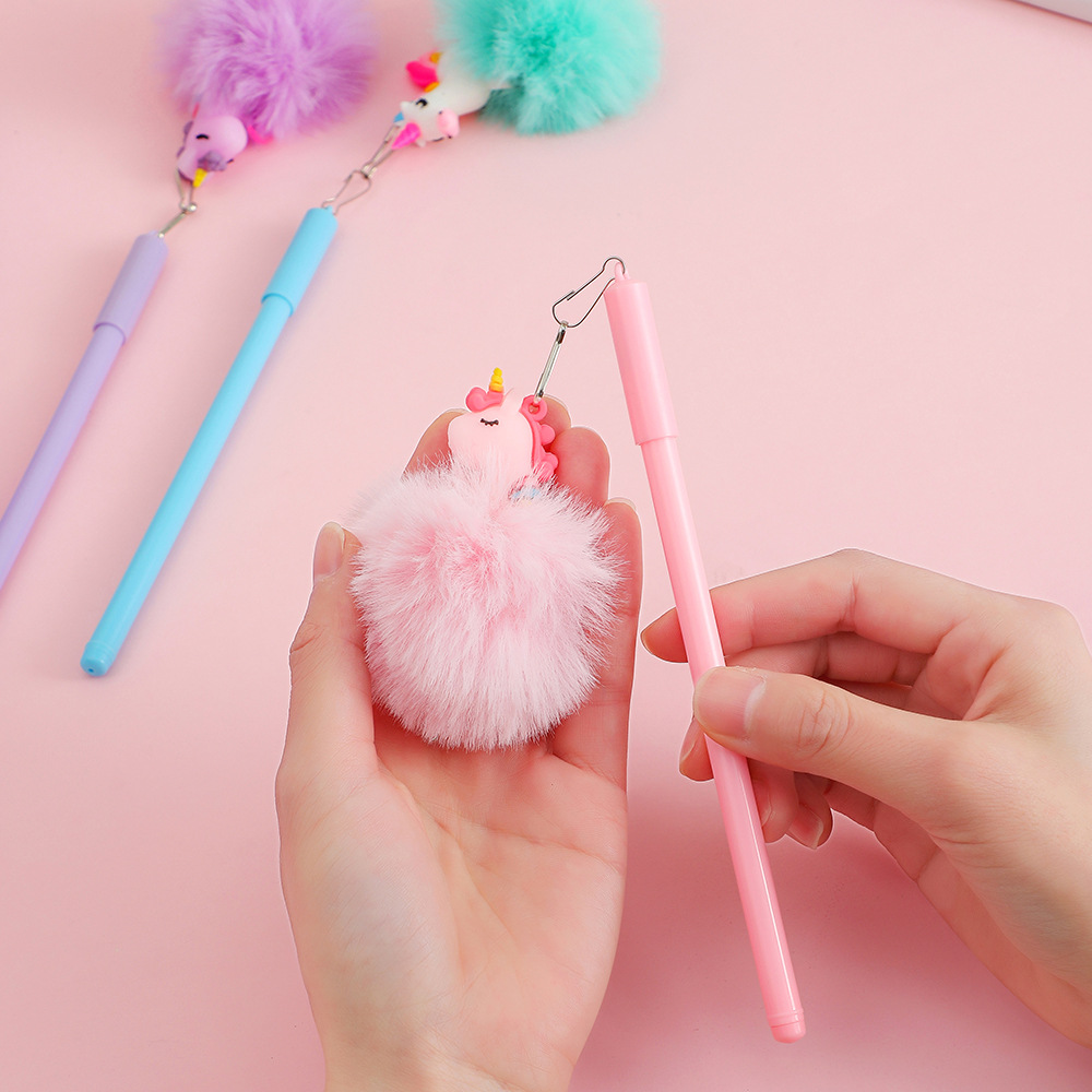 Cute Style Creative  Cartoon Pen Students Hair Ball Pendant Neutral Pen Girls Handwritten Pen Kindergarten Gift