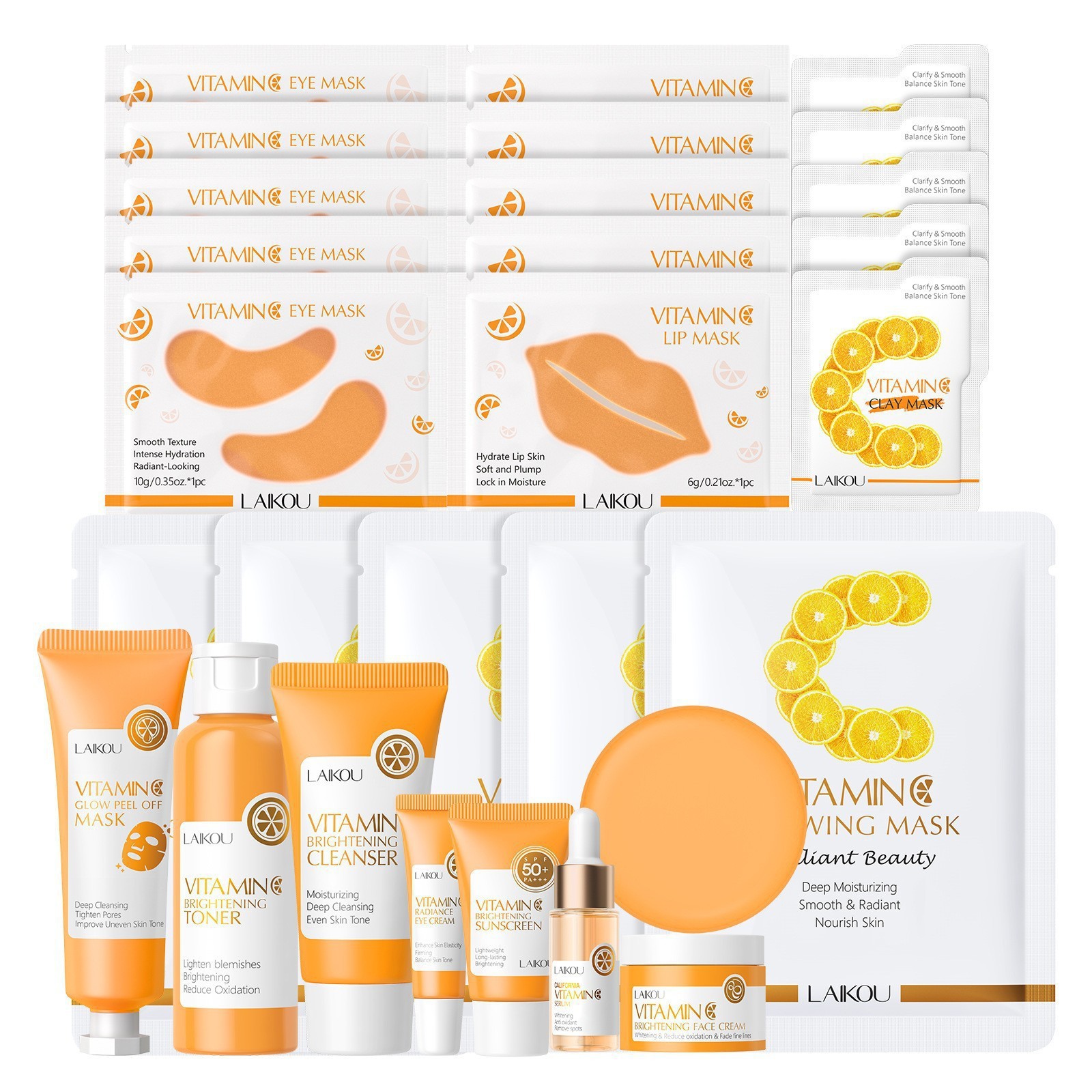 Transfronterizo LAIKOUFENYI Vitamina C serie combinación hidratación humectante productos de cuidado de la piel paquete de caja Inglés FDA productos de cuidado de la piel