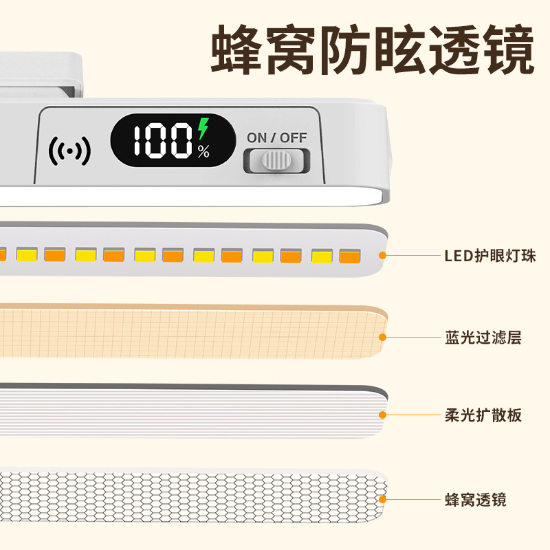 Lámpara de escritorio para estudiar, protección para los ojos, succión magnética de tira larga, lámpara fresca para estudiantes de dormitorios, recargable, enchufable, pantalla de alimentación con control remoto de doble uso