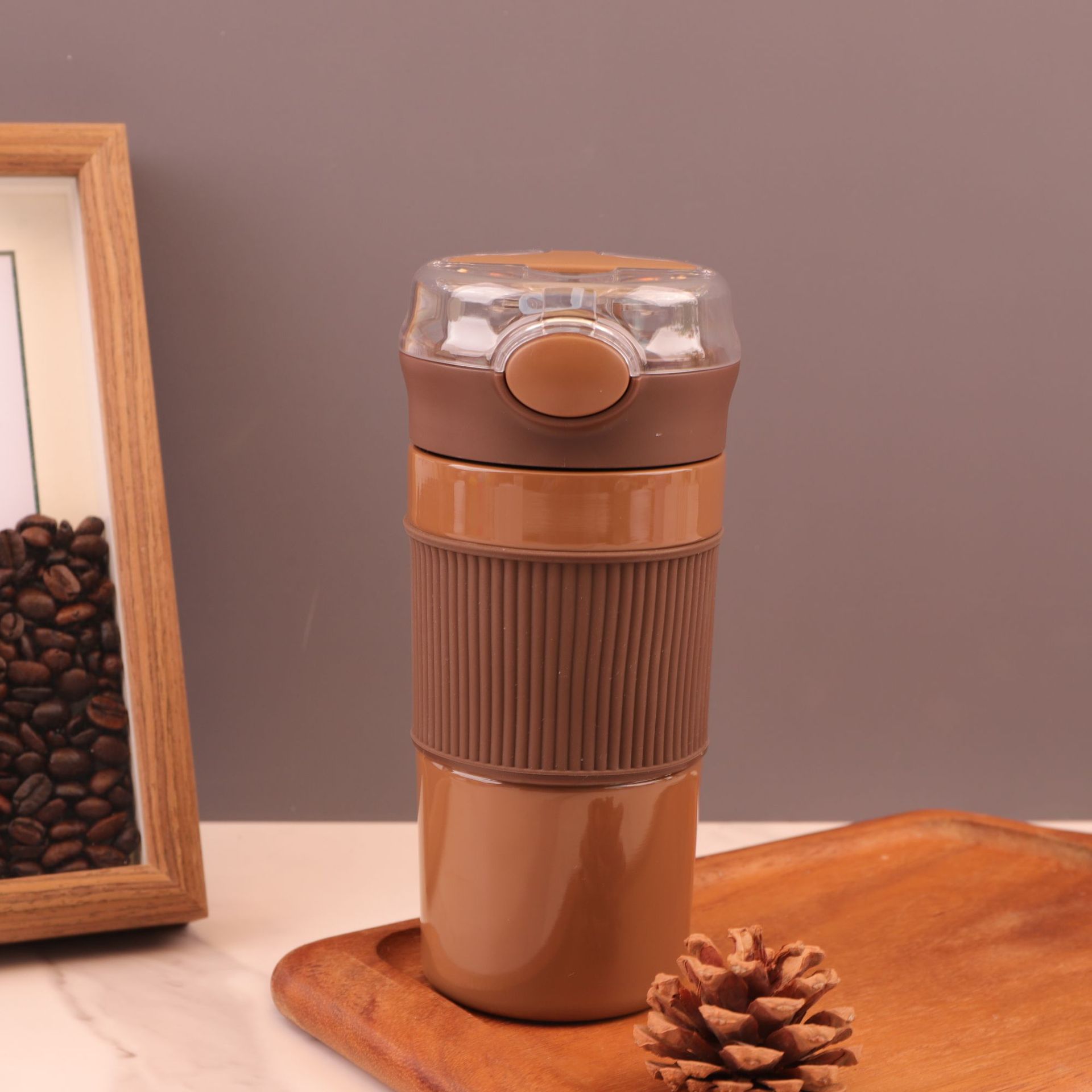 Taza de aislamiento de acero inoxidable 304 de comercio exterior, cubierta de silicona, pajita de rebote, taza de café, taza de agua portátil para exteriores, fábrica al por mayor