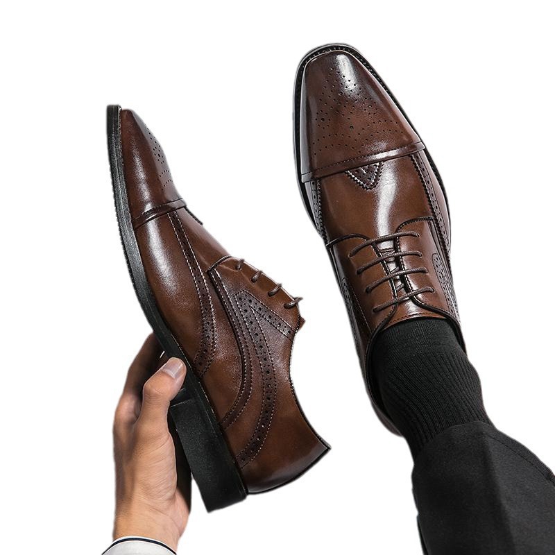 2024 comercio exterior 48 talla zapatos de cuero hombre bloque tallado estilo británico boda novio aumento de altura zapatos de boda