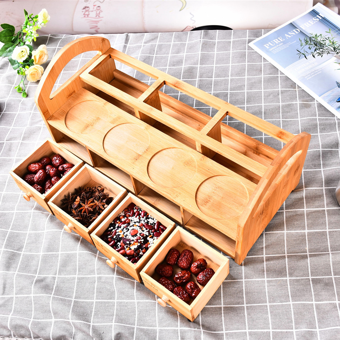 Fabricante de suministro directo de red de cocina bambú y madera rack de condimento combinación conjunto de condimentos de bambú y madera rack de madera